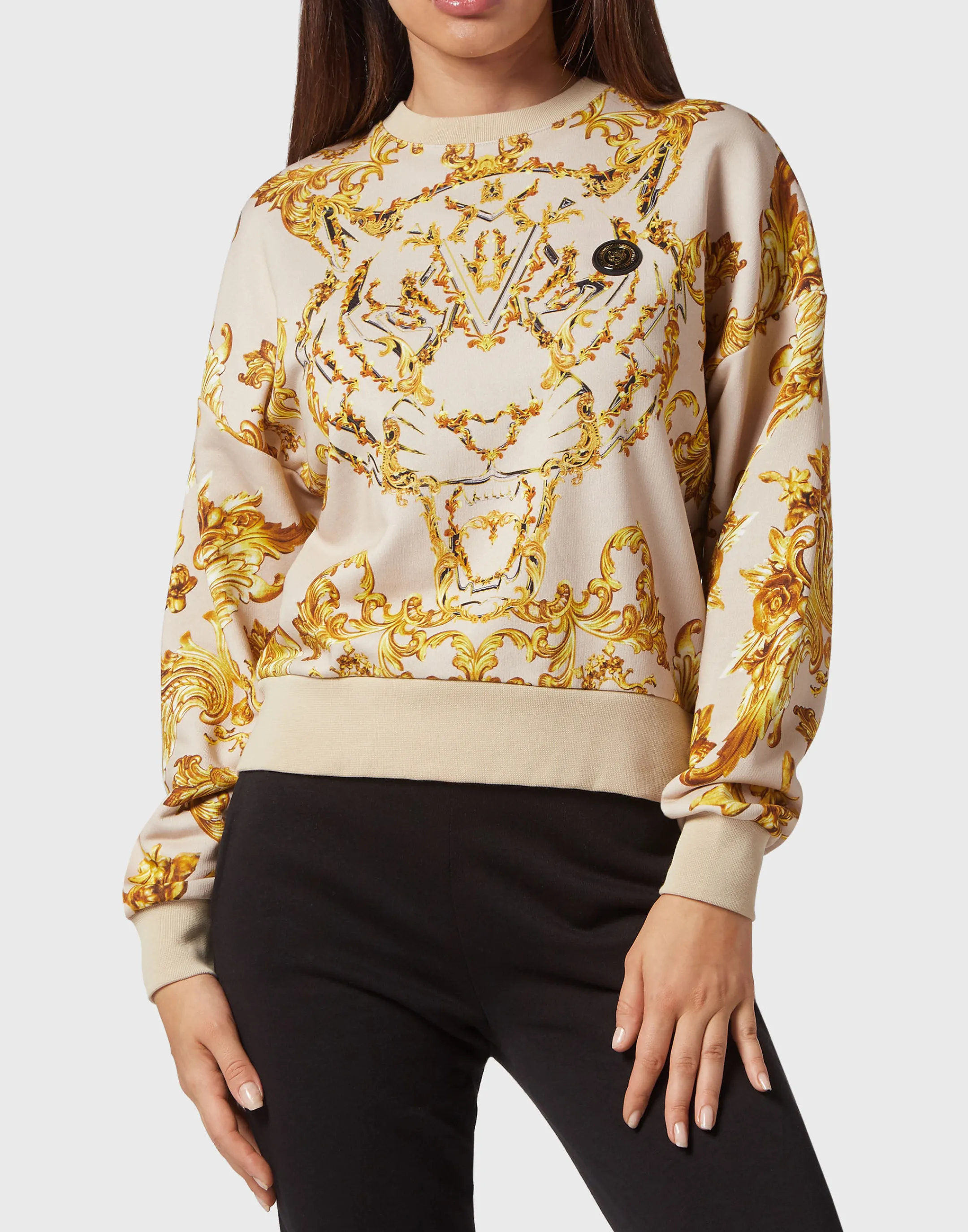 Clearance Plein Sport Cropped Sweatshirt Ls Baroque Beige / Gold
