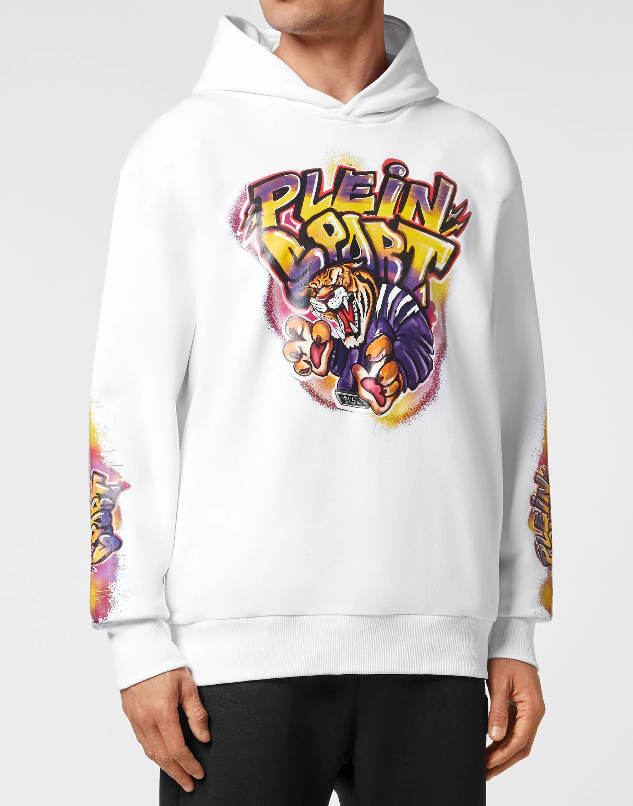 Fashion Plein Sport Hoodie Sweatshirt Graffiti Tiger White