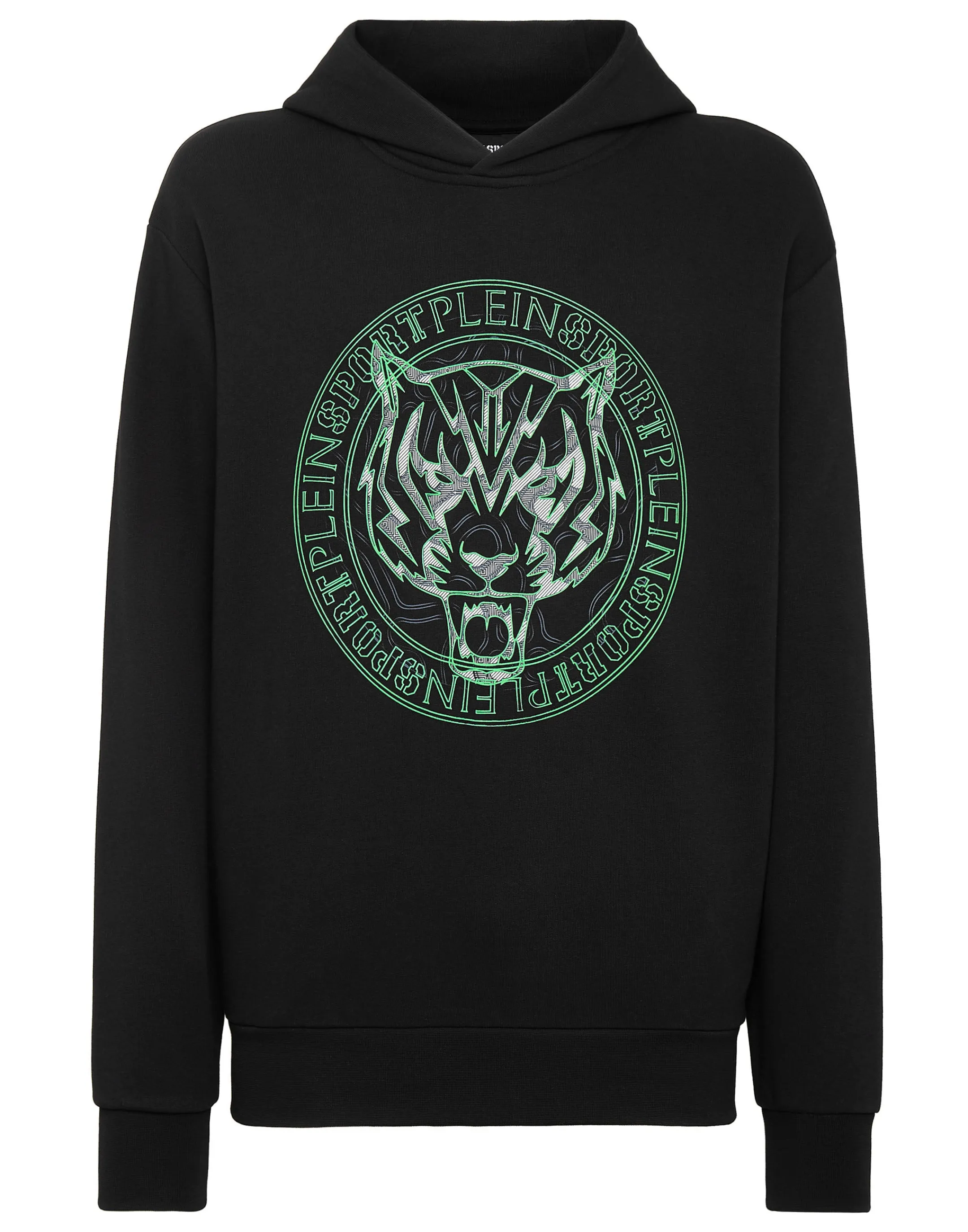 Shop Plein Sport Hoodie Sweatshirt Tiger Black+Green Fluo