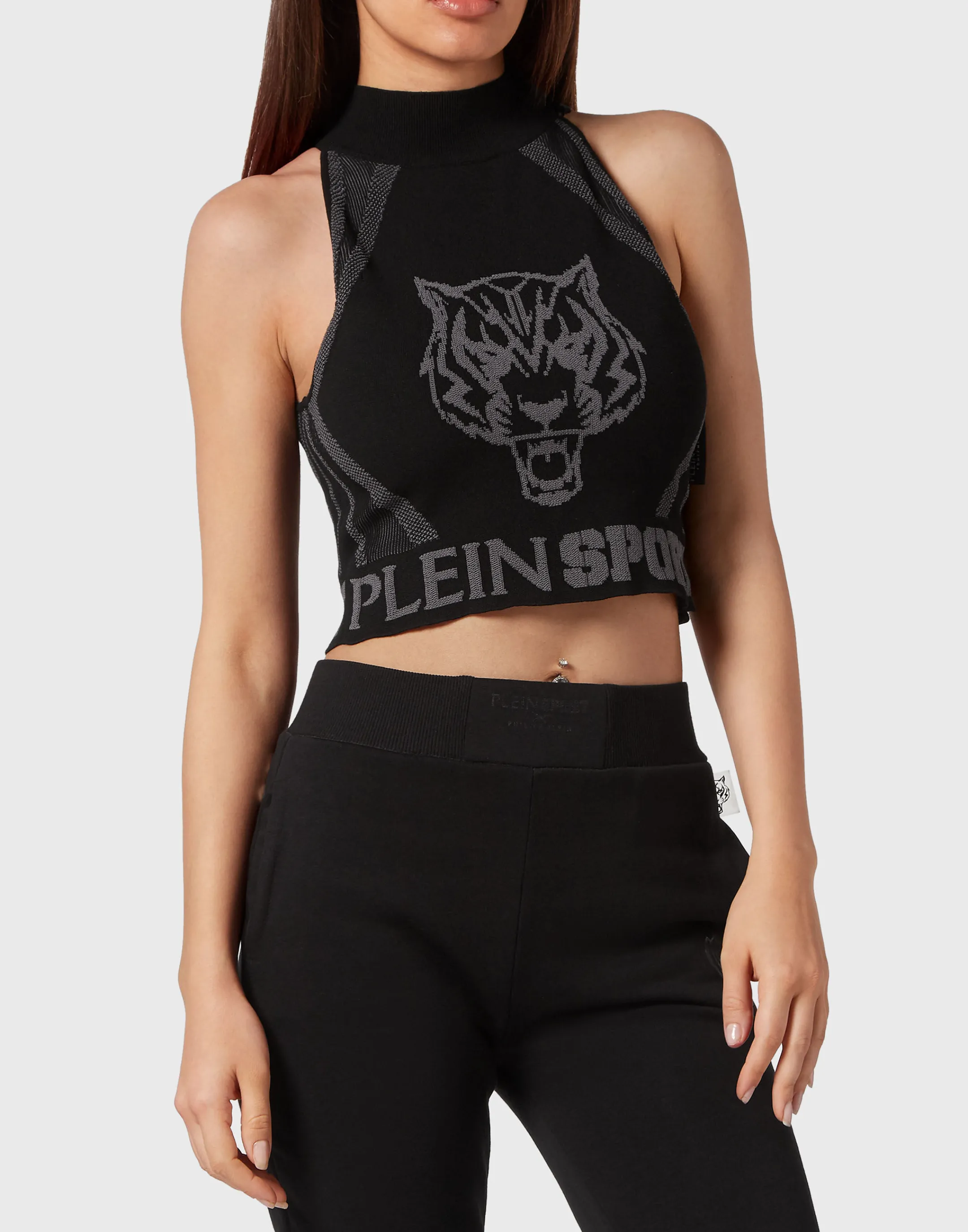 Fashion Plein Sport Knit Jacquard Cropped Top Black