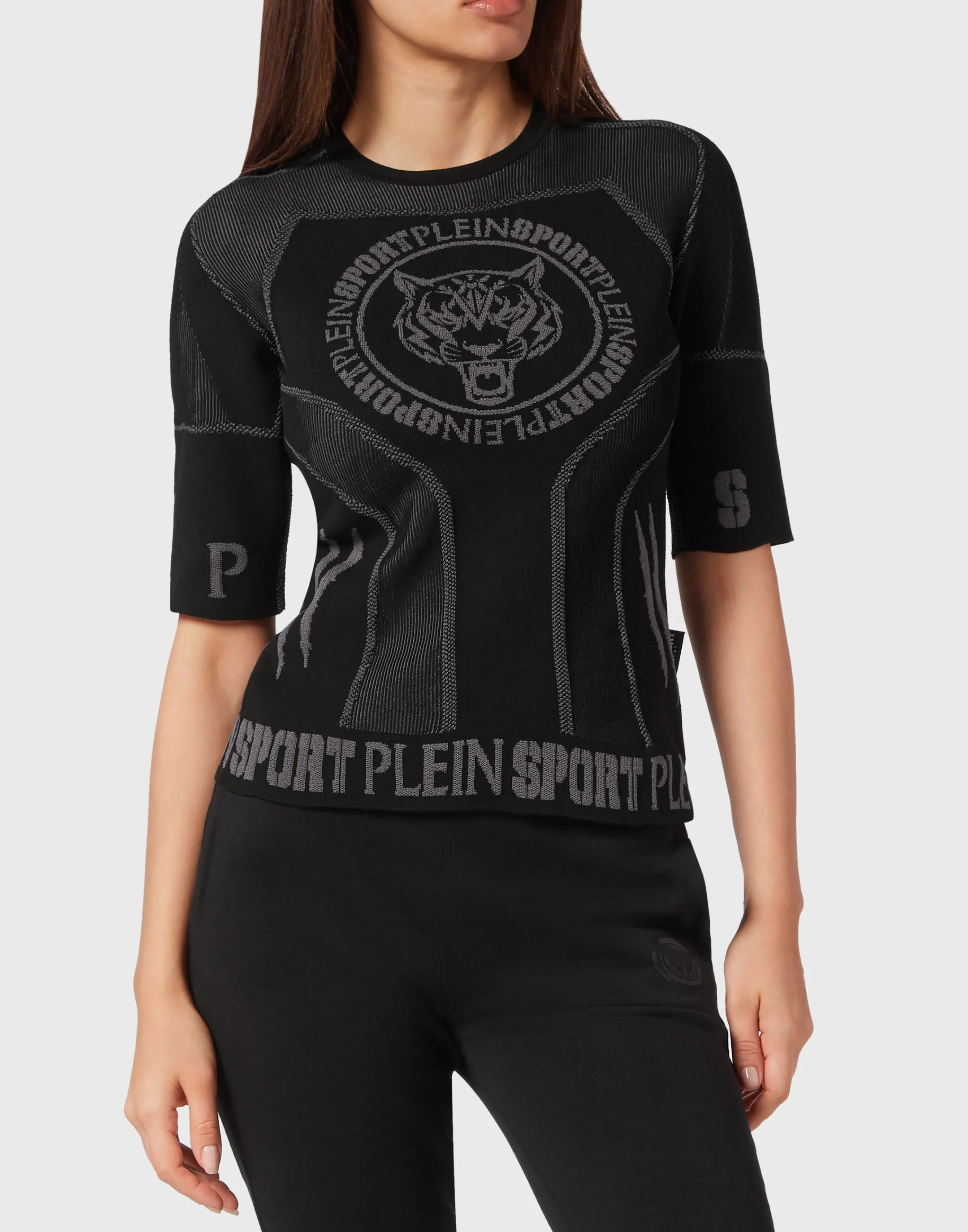 Hot Plein Sport Knit Jacquard T-Shirt Round Neck Ss Slim Fit Black