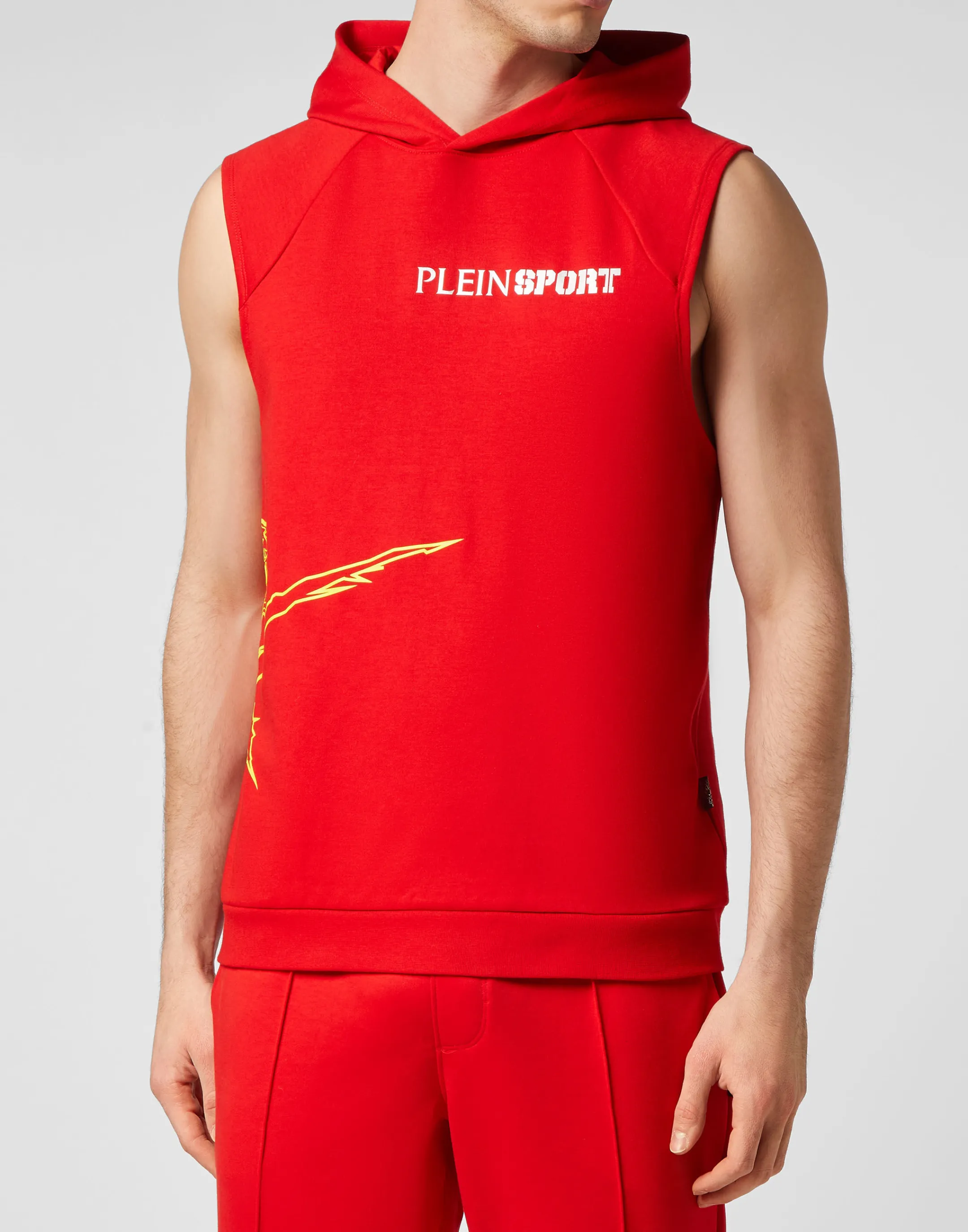 Outlet Plein Sport Sleeveless Hoodie Sweatshirt Red