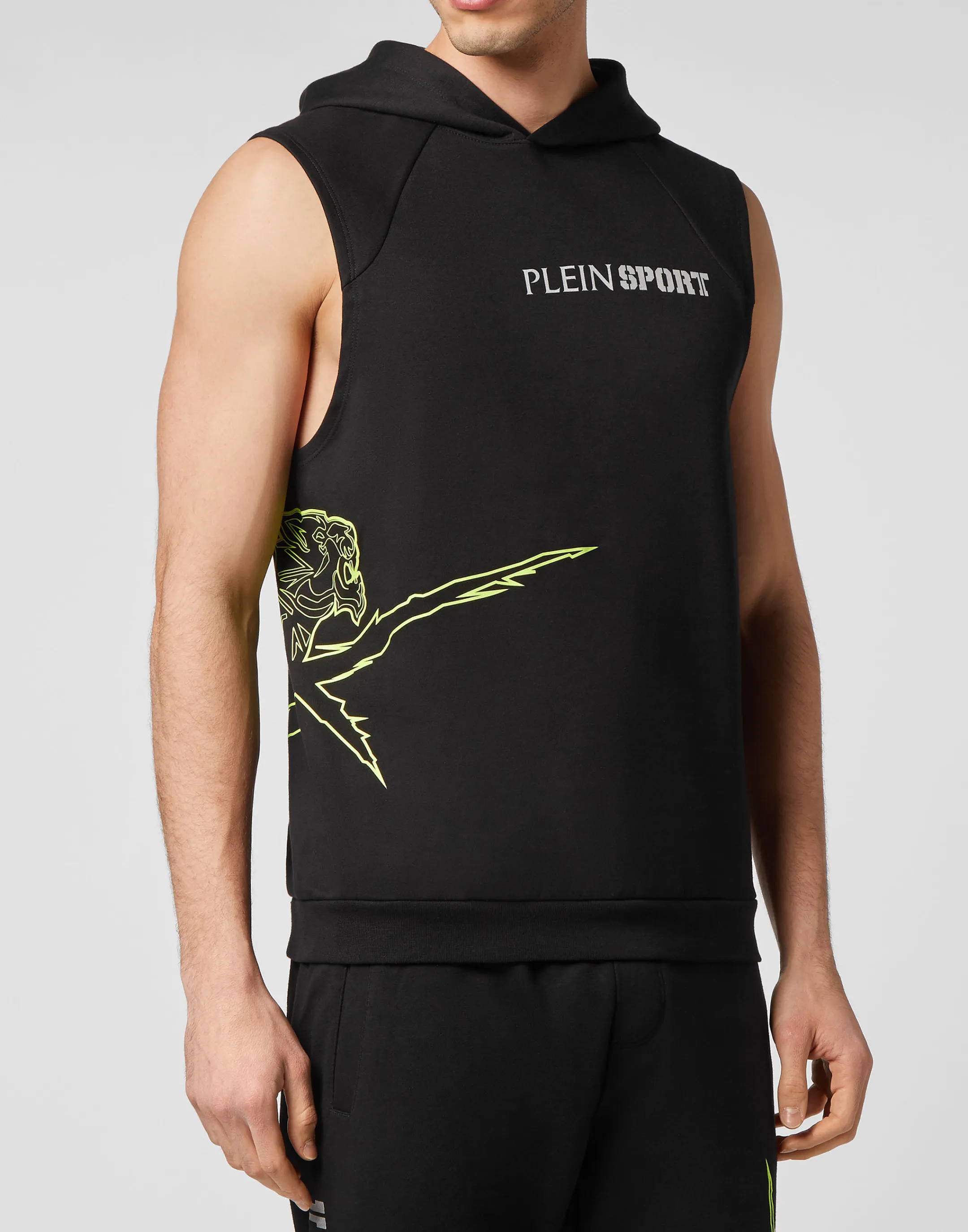 Clearance Plein Sport Sleeveless Hoodie Sweatshirt Black / Yellow