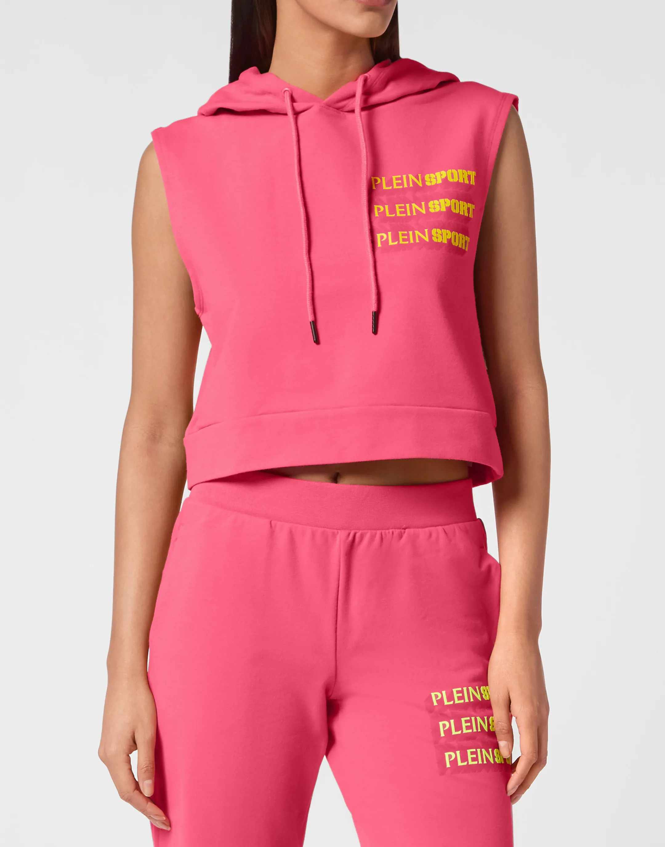 Fashion Plein Sport Sleeveless Hoodie Sweatshirt Fuxia