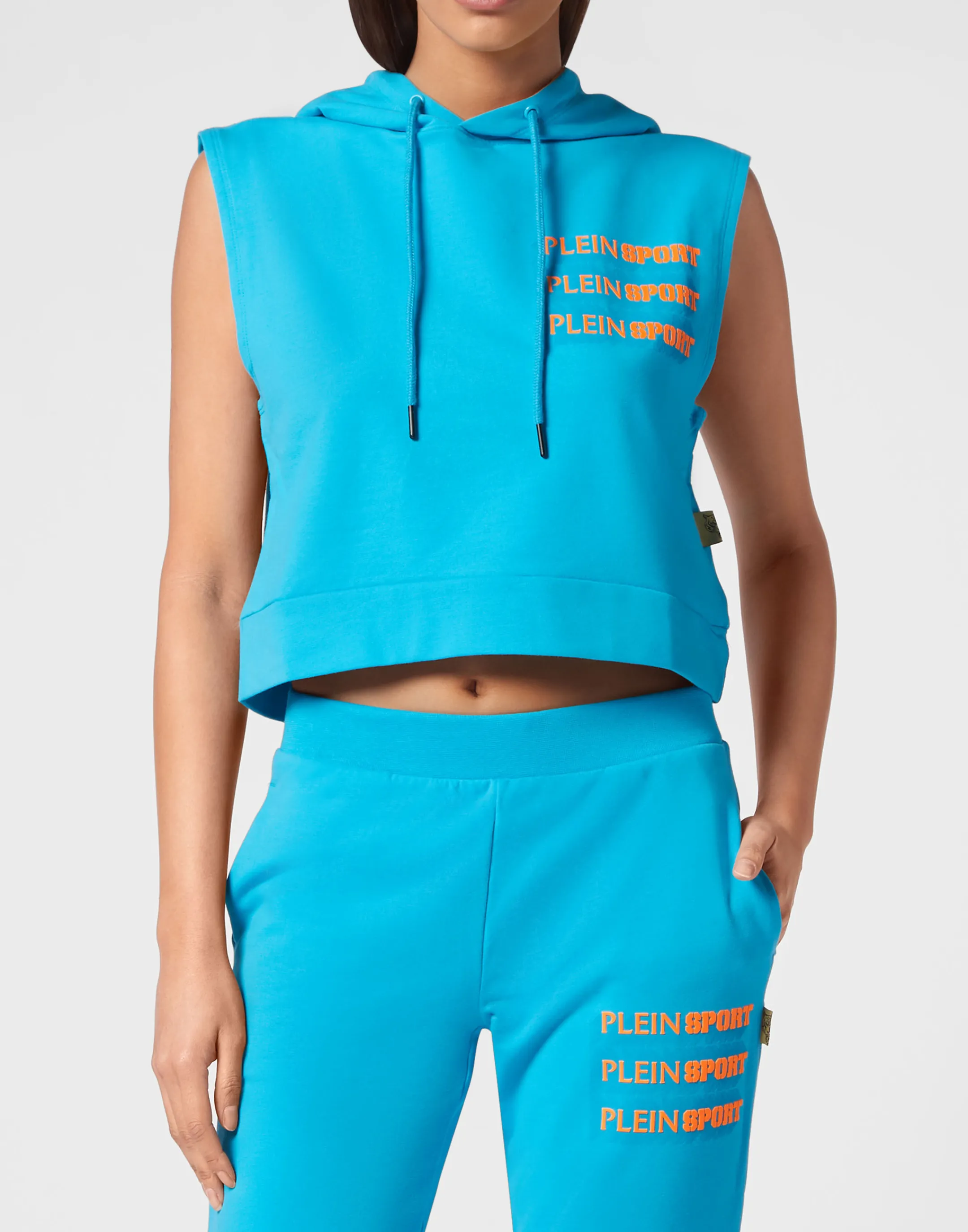 Discount Plein Sport Sleeveless Hoodie Sweatshirt Middle Blue
