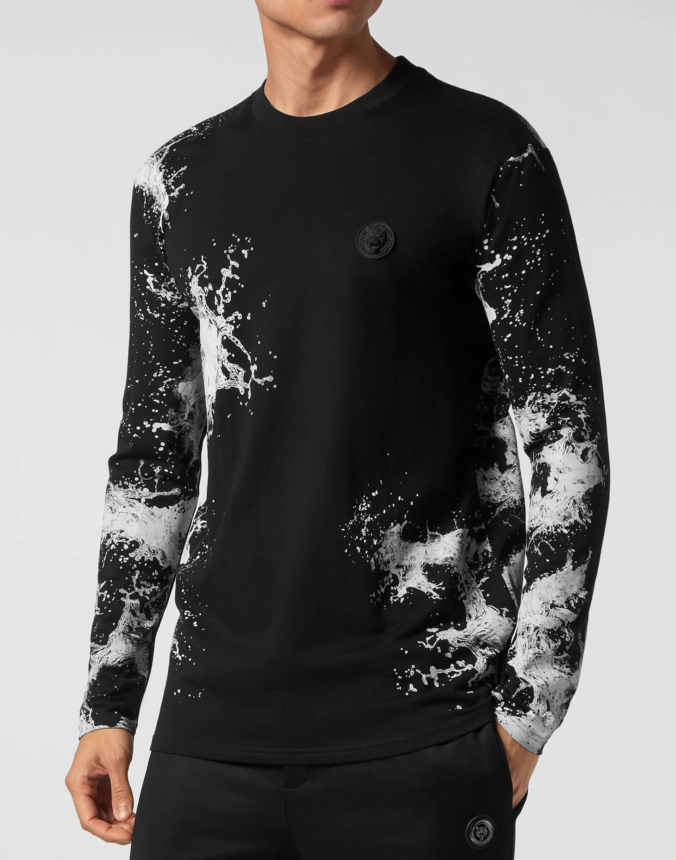 Clearance Plein Sport T-Shirt Round Neck Ls Splash Extreme Black