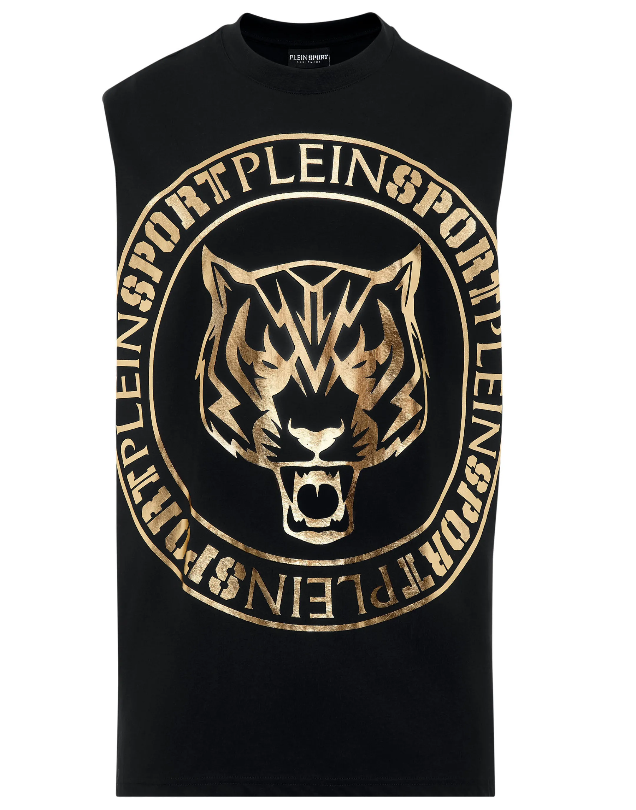 New Plein Sport T-Shirt Round Neck Sleeveless Statement Black / Gold