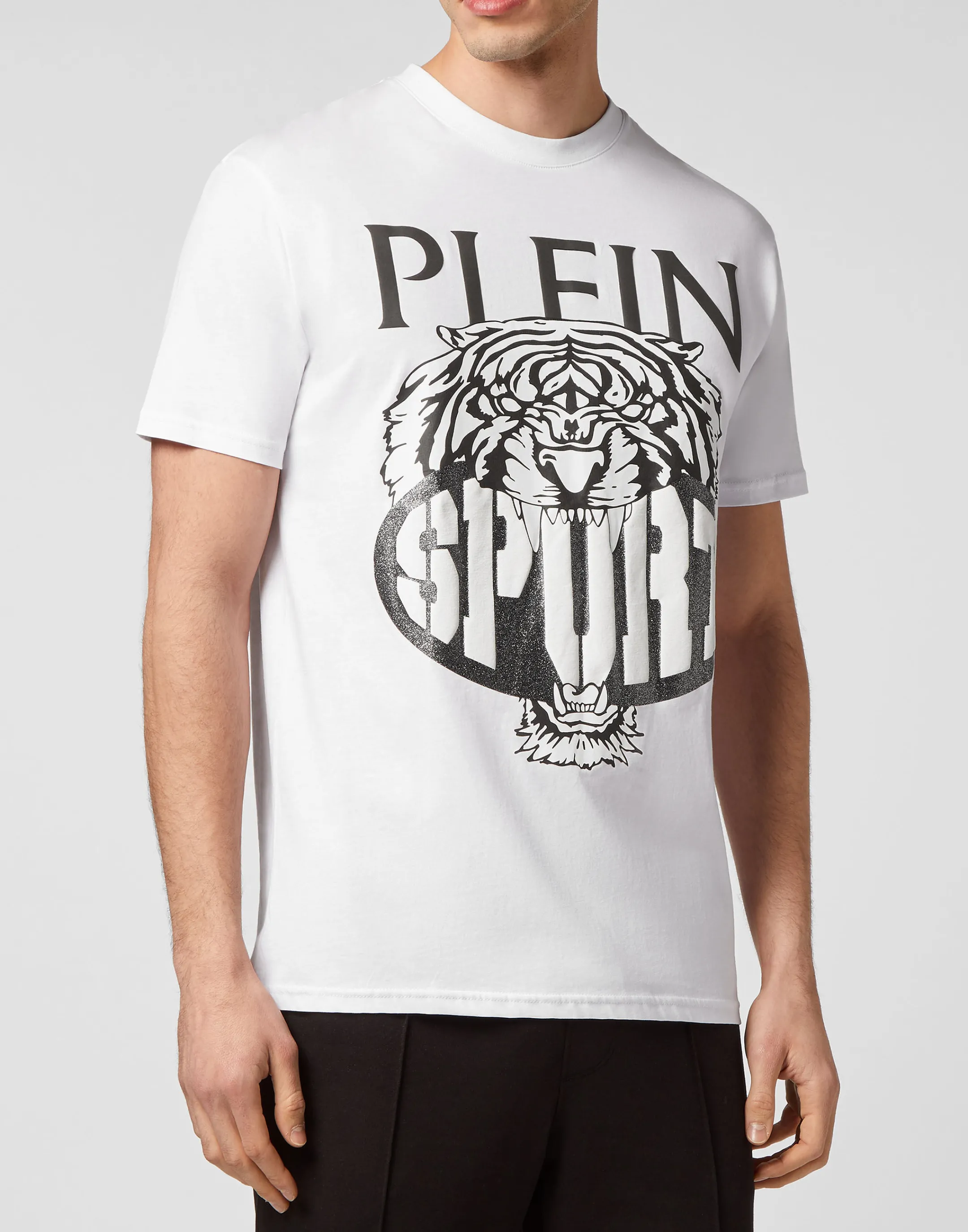 Clearance Plein Sport T-Shirt Round Neck Ss Tiger White / Black