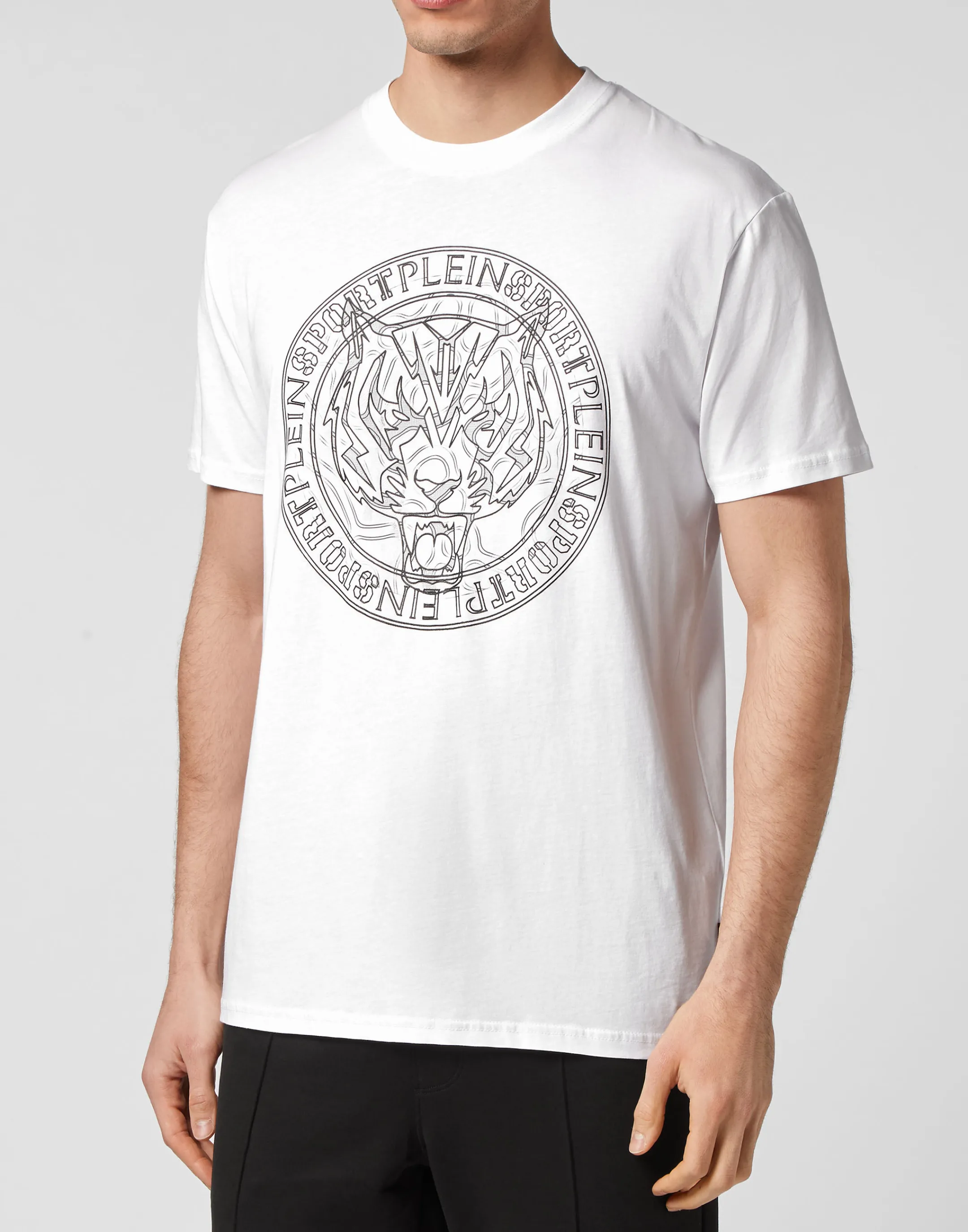 Online Plein Sport T-Shirt Round Neck Ss Tiger White / Black