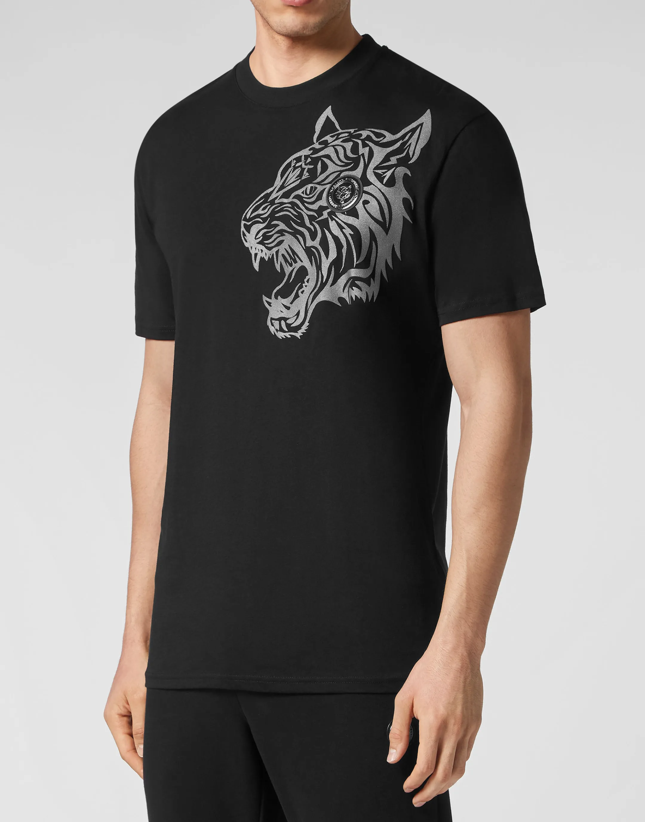 Clearance Plein Sport T-Shirt Round Neck Ss Tiger Black/Silver